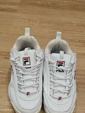 Fila White Chunky Sneakers with Red & Navy Logo Accents